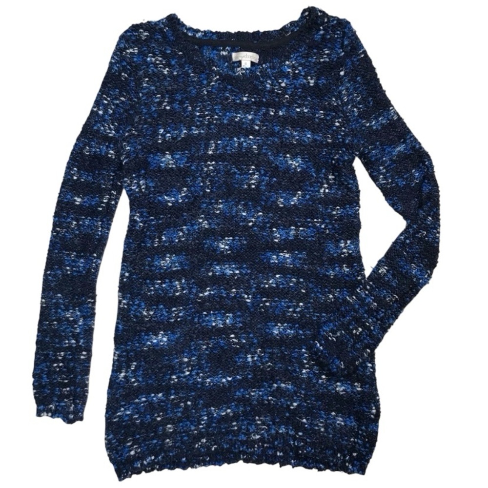 Charming Charlie Marled Knit Sweater Small Blue Black White Cozy Textured